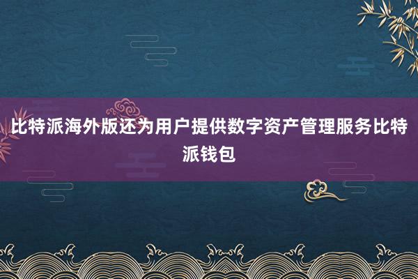 比特派海外版还为用户提供数字资产管理服务比特派钱包